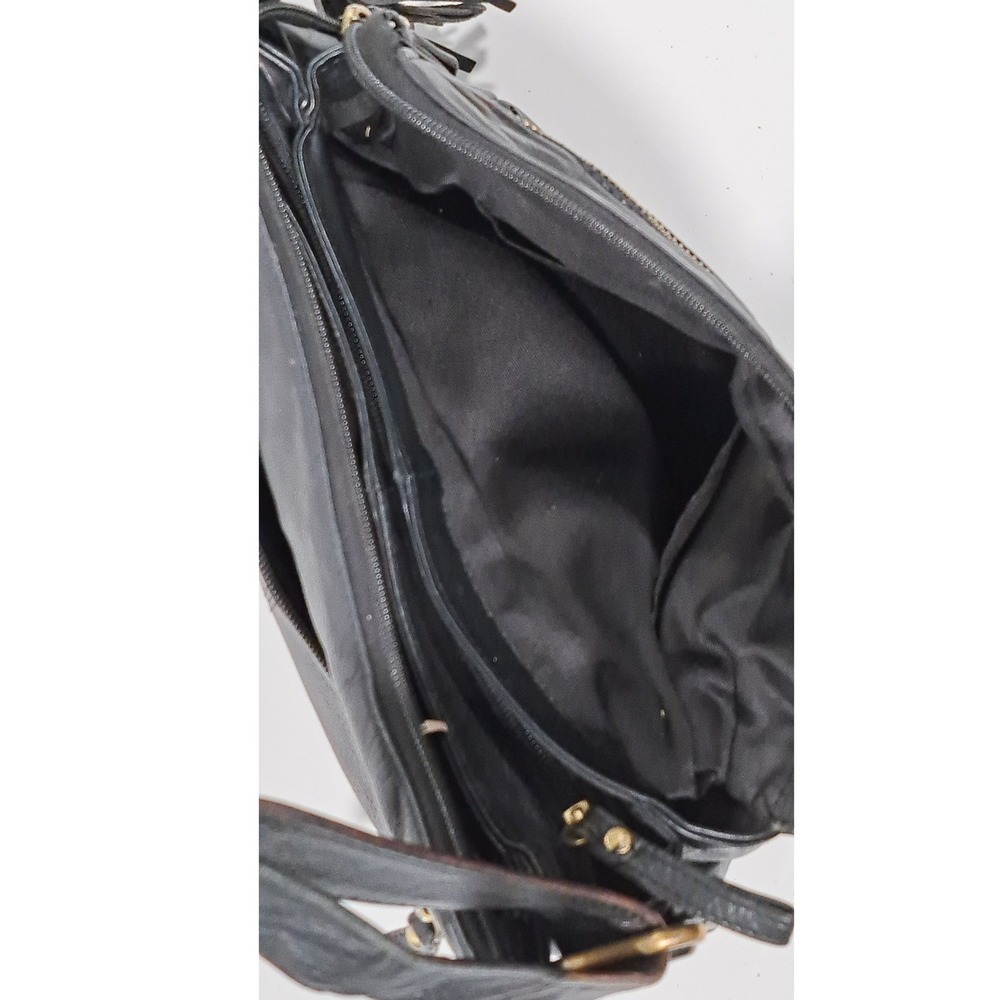 Great American Leather Works Black Leather Crossbody Bag Braided Tassel Purse - Picture 10 of 15